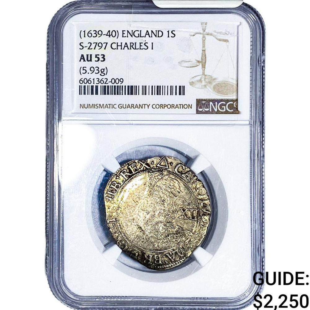 (1639-40) England Silver Shilling Charles I NGC AU53