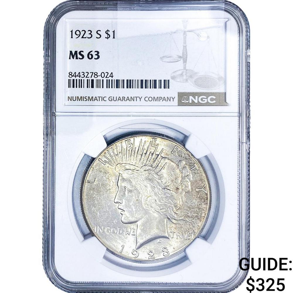 1923-S Silver Peace Dollar NGC MS63