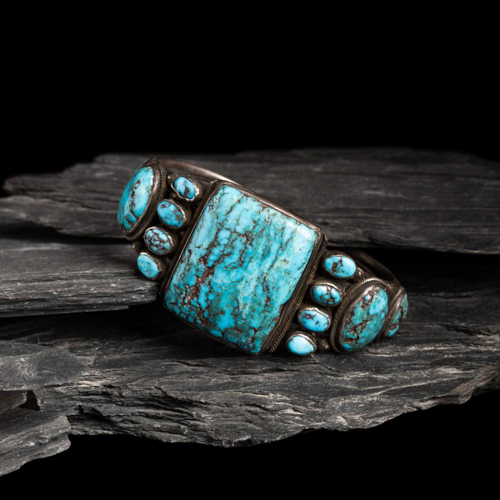 Navajo Turquoise Cluster Cuff Bracelet