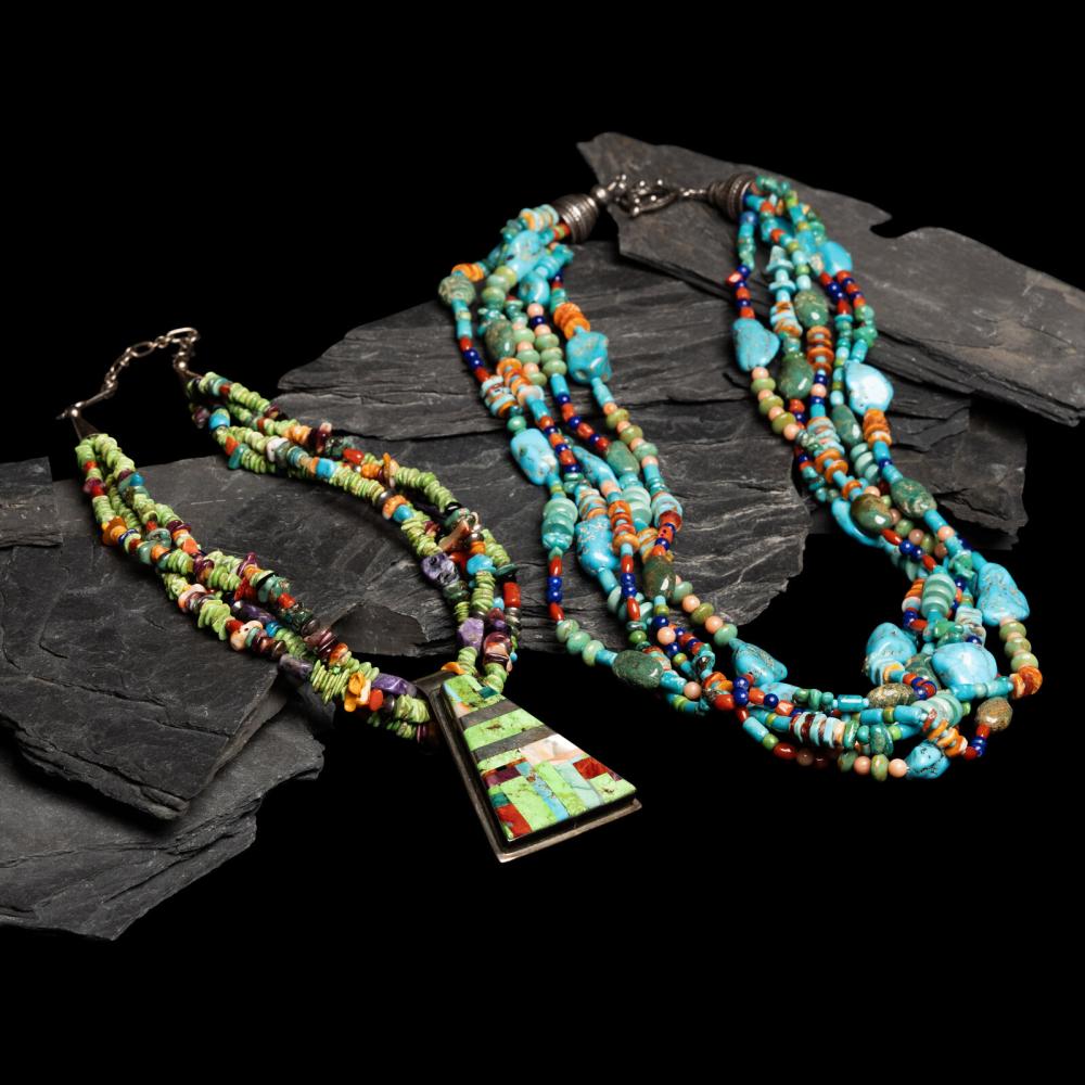 Daniel Coriz (Kewa, 20th/21st century) Four-strand Necklace, with Sterling Silver Mosaic Inlay Pendant, PLUS