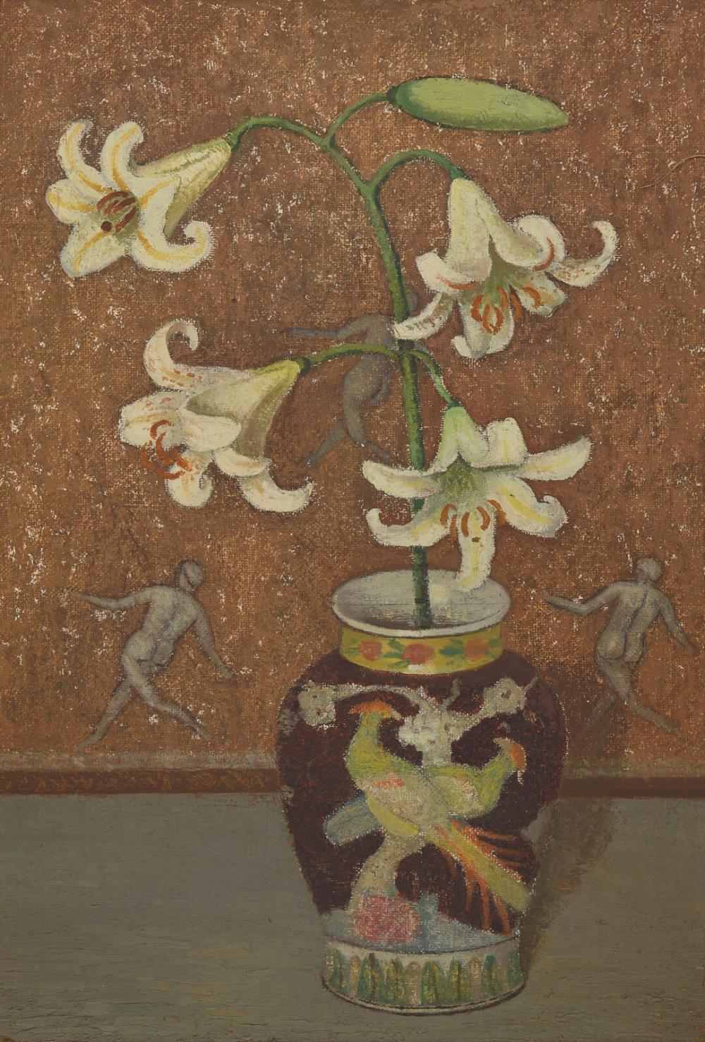 Emma Fordyce MacRae (American, 1887–1974) Easter Lilly in Black Parrot Vase