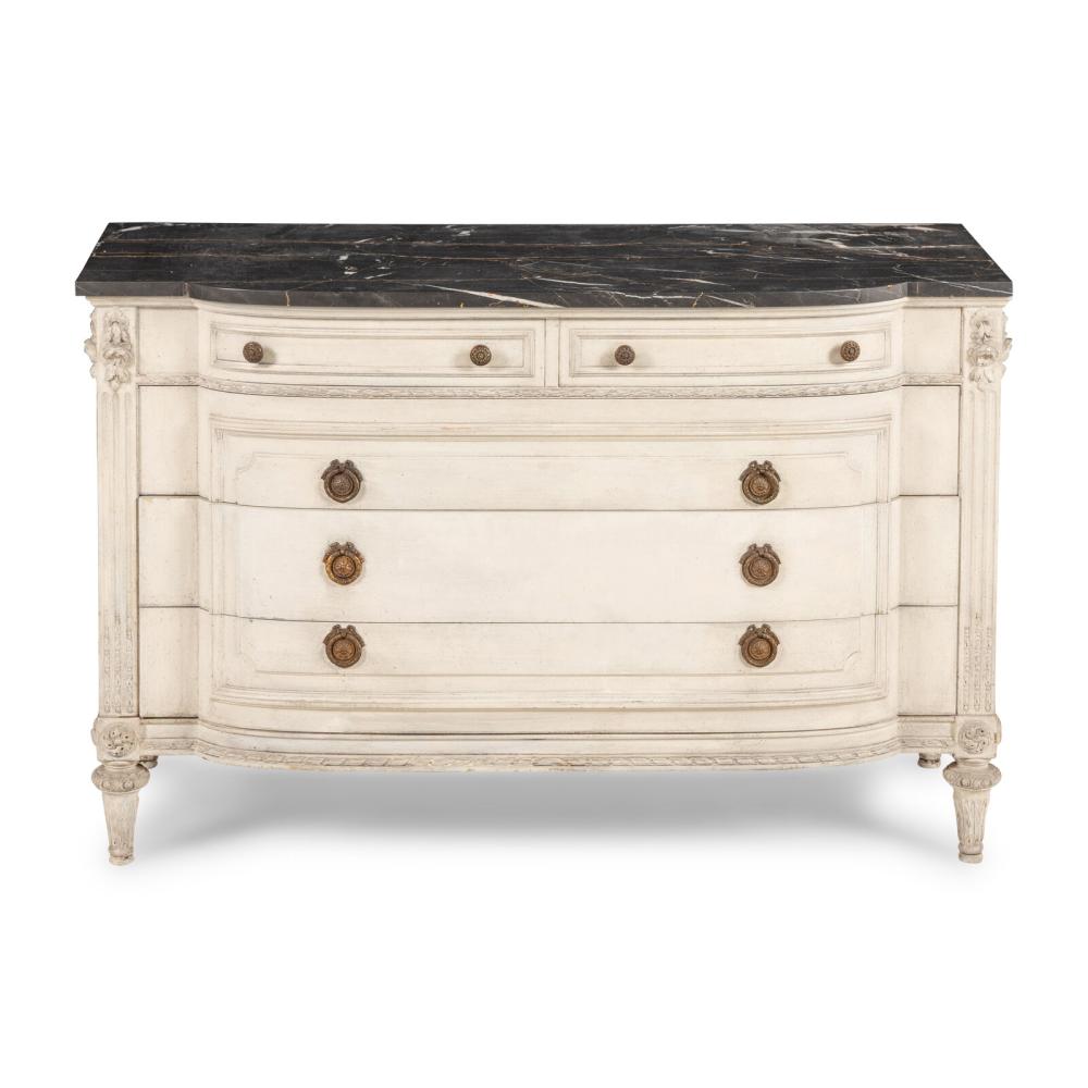 A Louis XVI Style White-Painted Marble-Top Commode