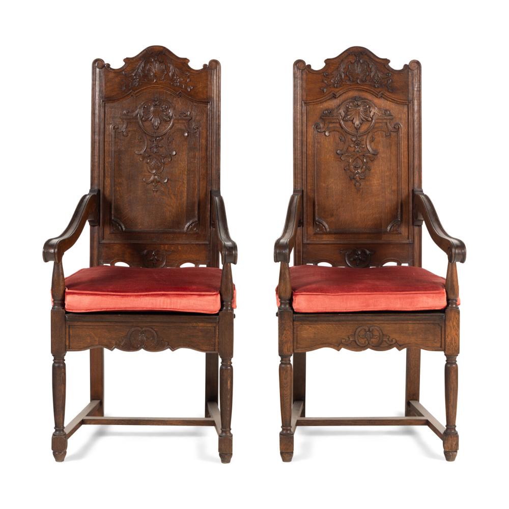 A Pair of French Oak High Back Chairs