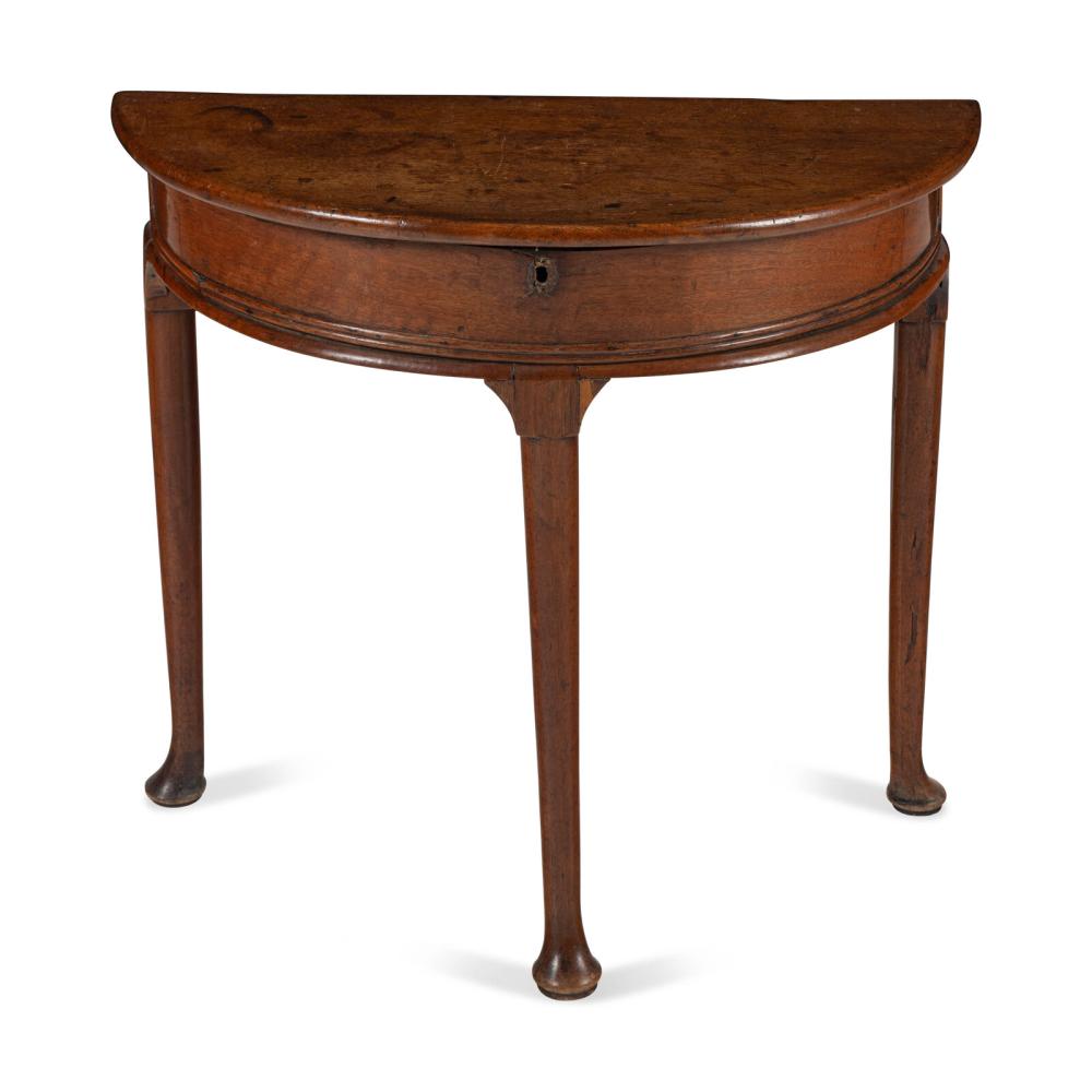 A George I Walnut Demilune Side Table