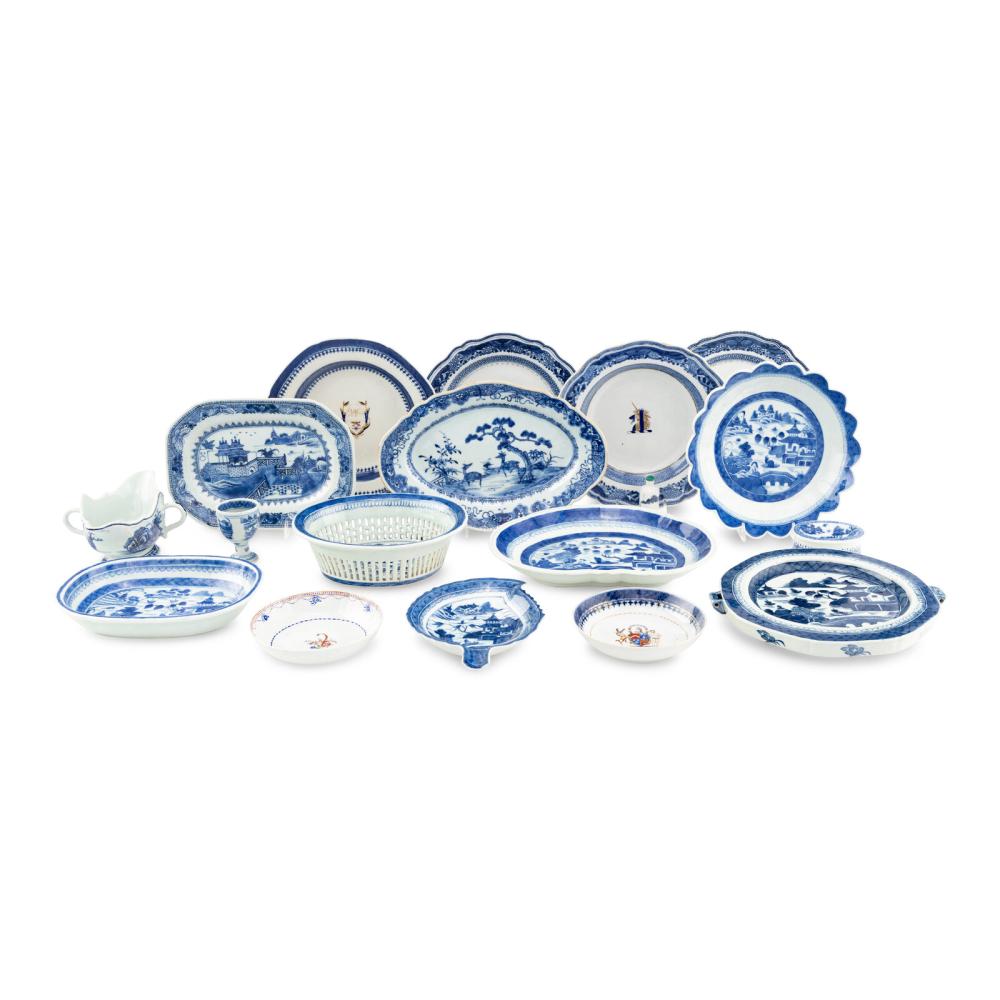 A Collection of Chinese Export Blue and White Porcelain Table Articles