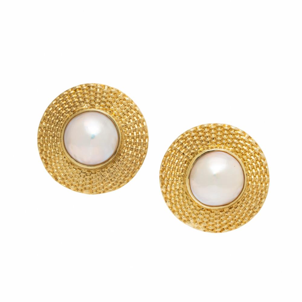 Mabé Pearl and Yellow Gold Earrings
