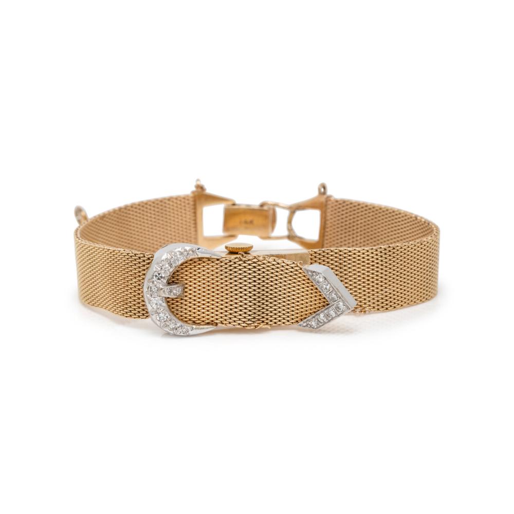 Croton, Nivada Grenchen, 14K Yellow Gold and Diamond Buckle Surprise Watch