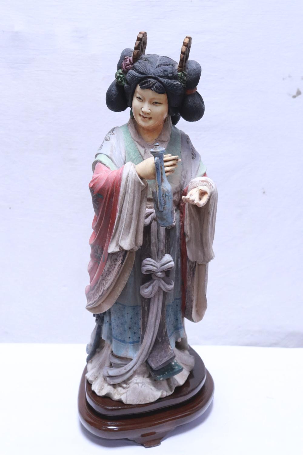 Beautiful Chinese painted and carved wood court lady