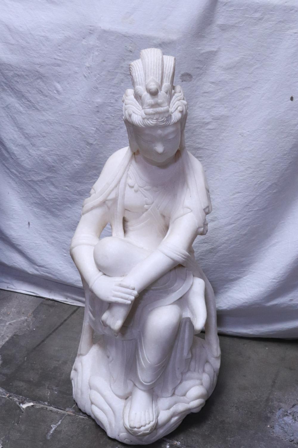Chinese large white marble carved Guanyin