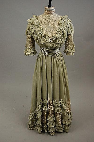 Sold at Auction: An Ain Montaille pale green muslin day dress,