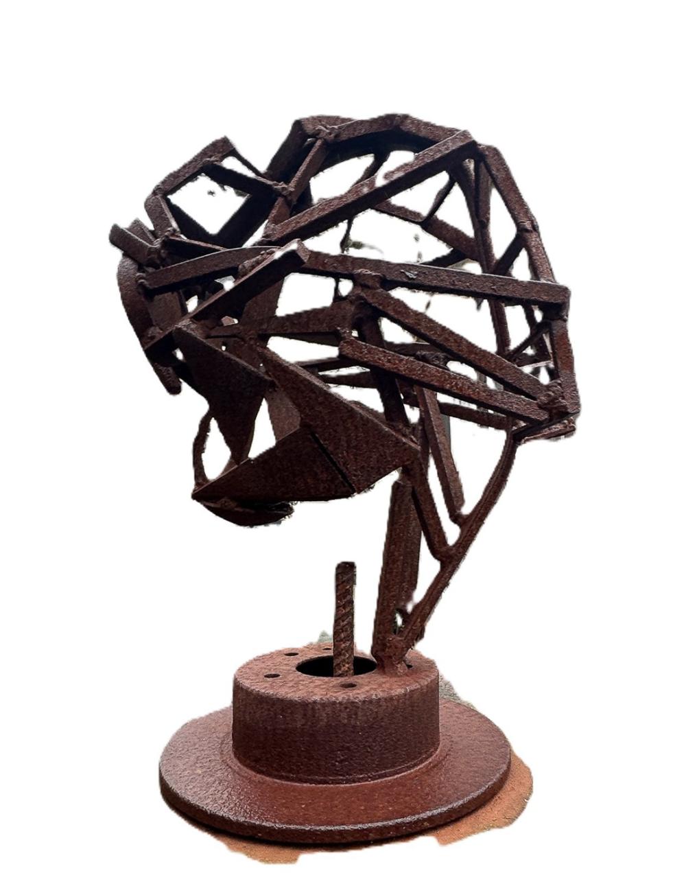 WROUGHT IRON HEAD SCULPTURE, 21" X 15" X 12"