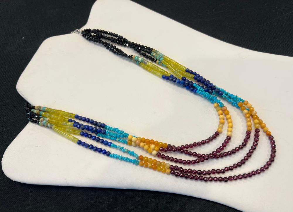 Jay King Multi Colored Multi Gemstone Multi Stranded Necklace With Sterling Clasp, 20" Long