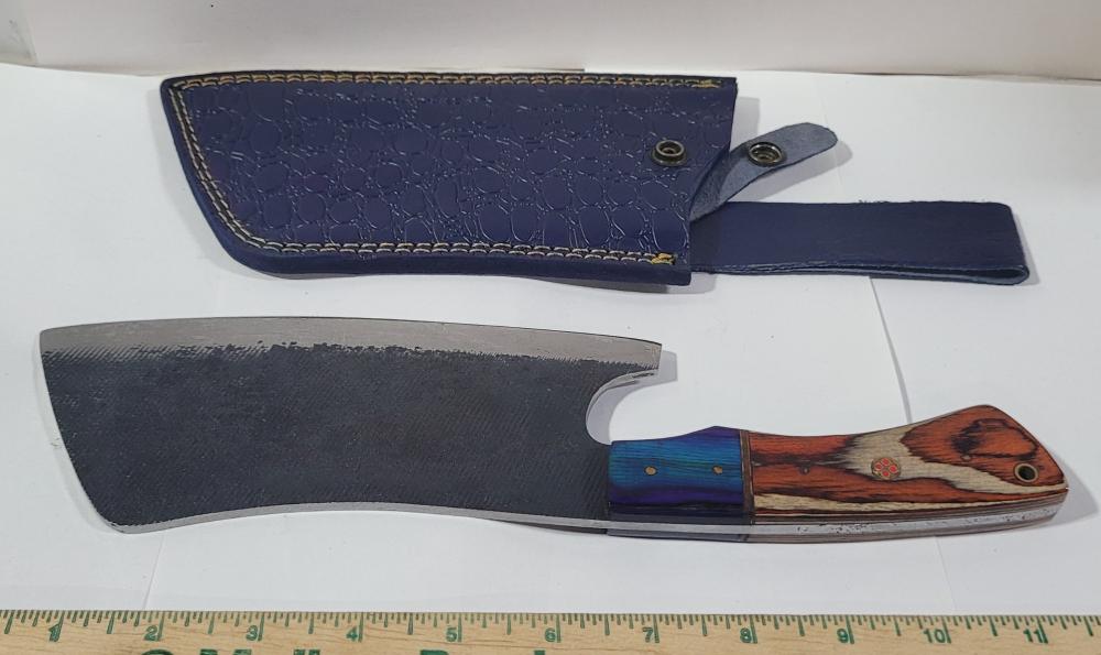 Hand Crafted 12" Damascus Style Cleaver with Sheath