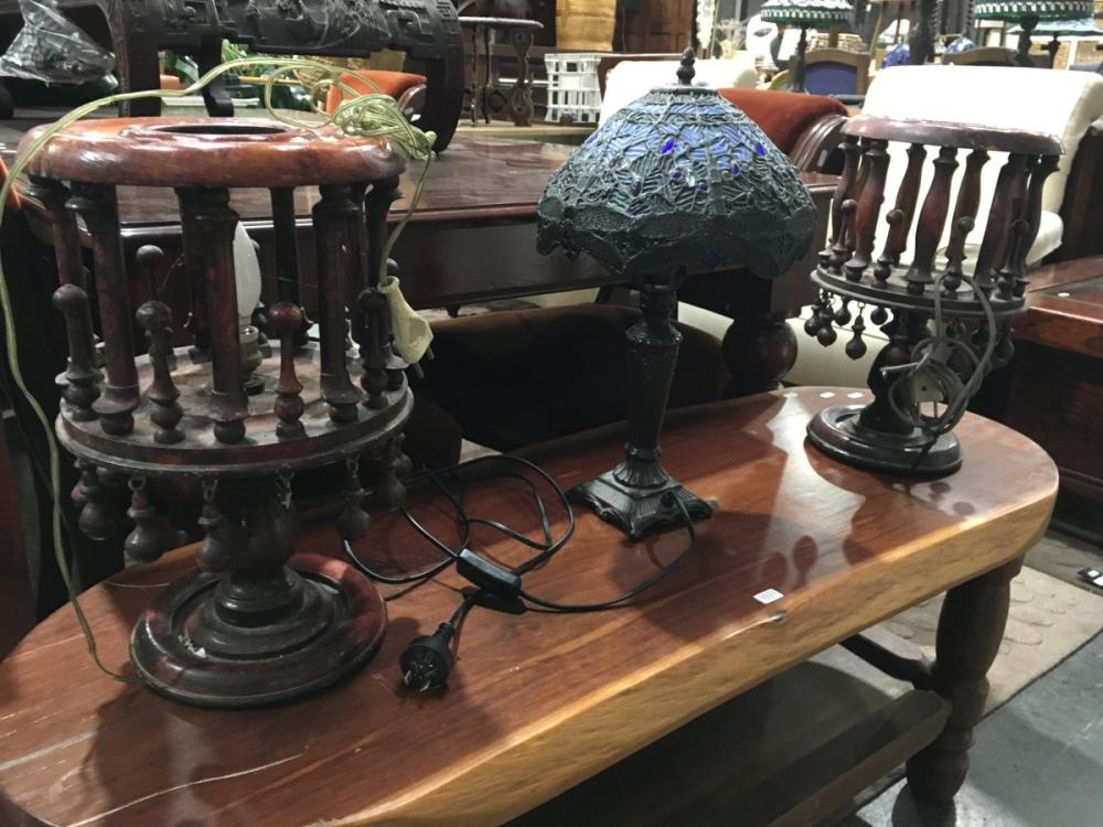 Pair of Timber Table Lamps & Leadlight Shade Example (3)