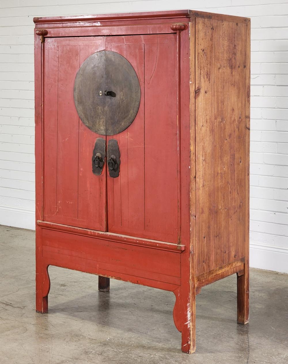 Chinese red painted two-door cabinet (182 x 111 x 62cm)
