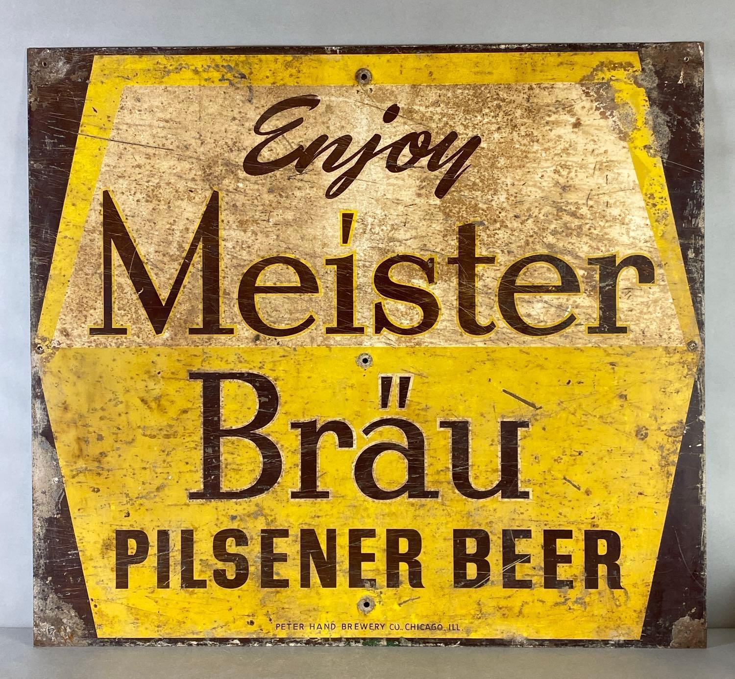 At Auction: Vintage Enjoy Meister Brau Pilsner Beer Advertising Sign