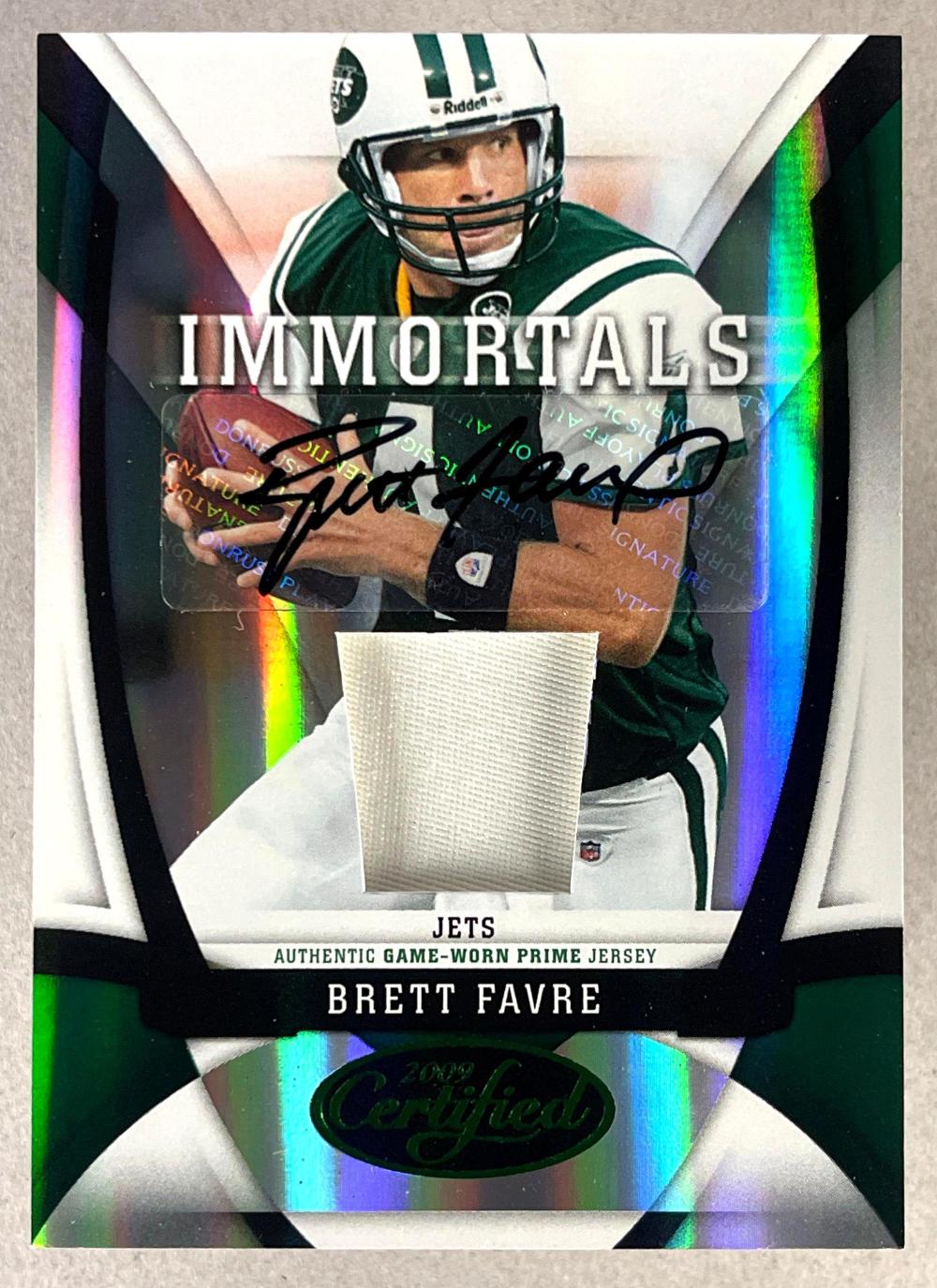 2009 Donruss Certified Immortals Mirror Emerald Auto Jersey Brett Favre 5/5