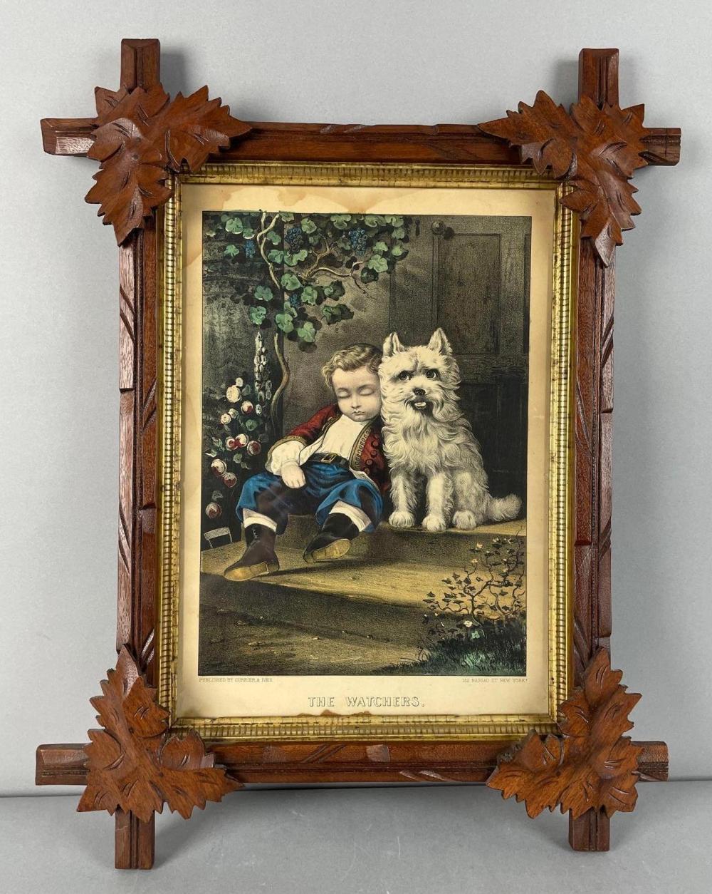 Antique Currier and Ives The Watchers Lithograph