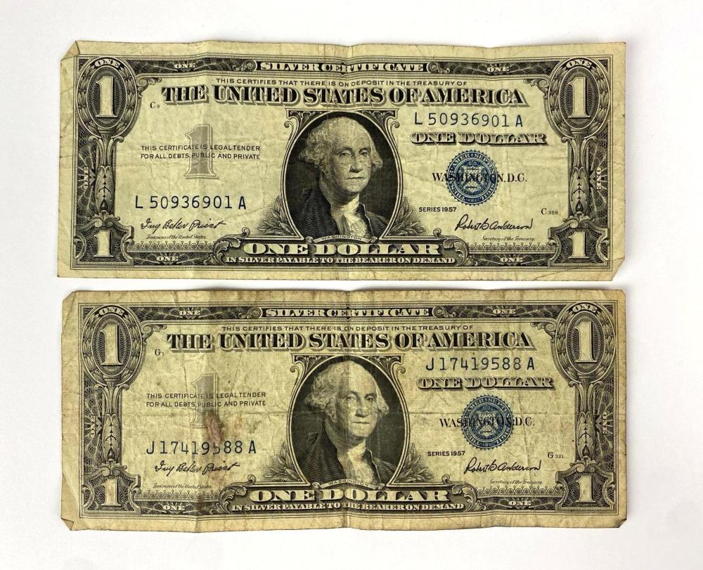 Group of 2 1957 US $1 Silver Certificates