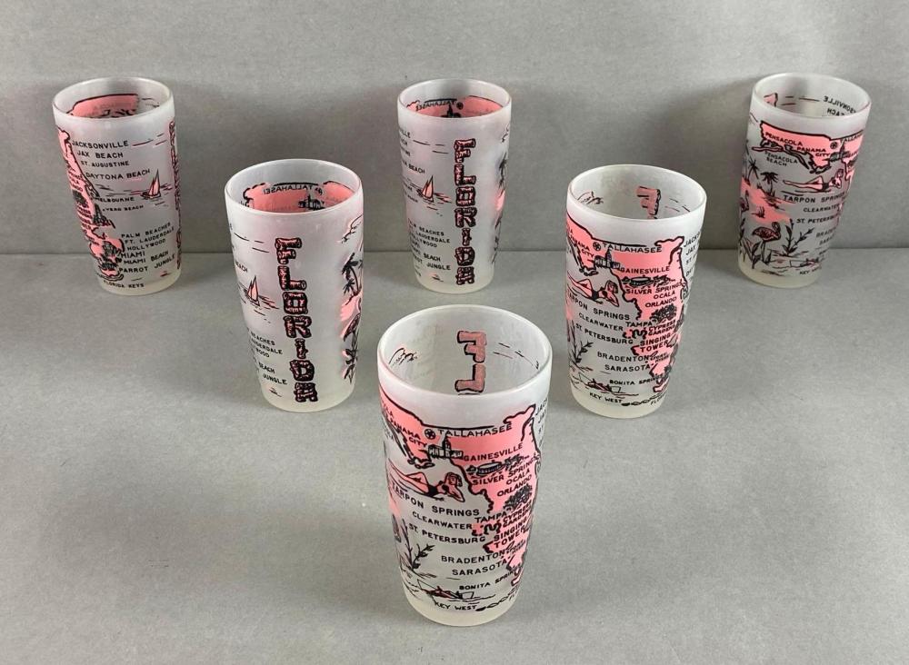 Group of 6 Midcentury Souvenir Florida Glasses