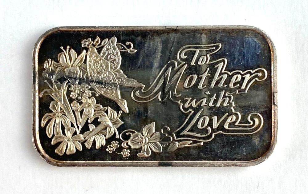 1990 Silvertowne 1 Oz .999 Fine Silver Mothers Day Ingot/ Bar