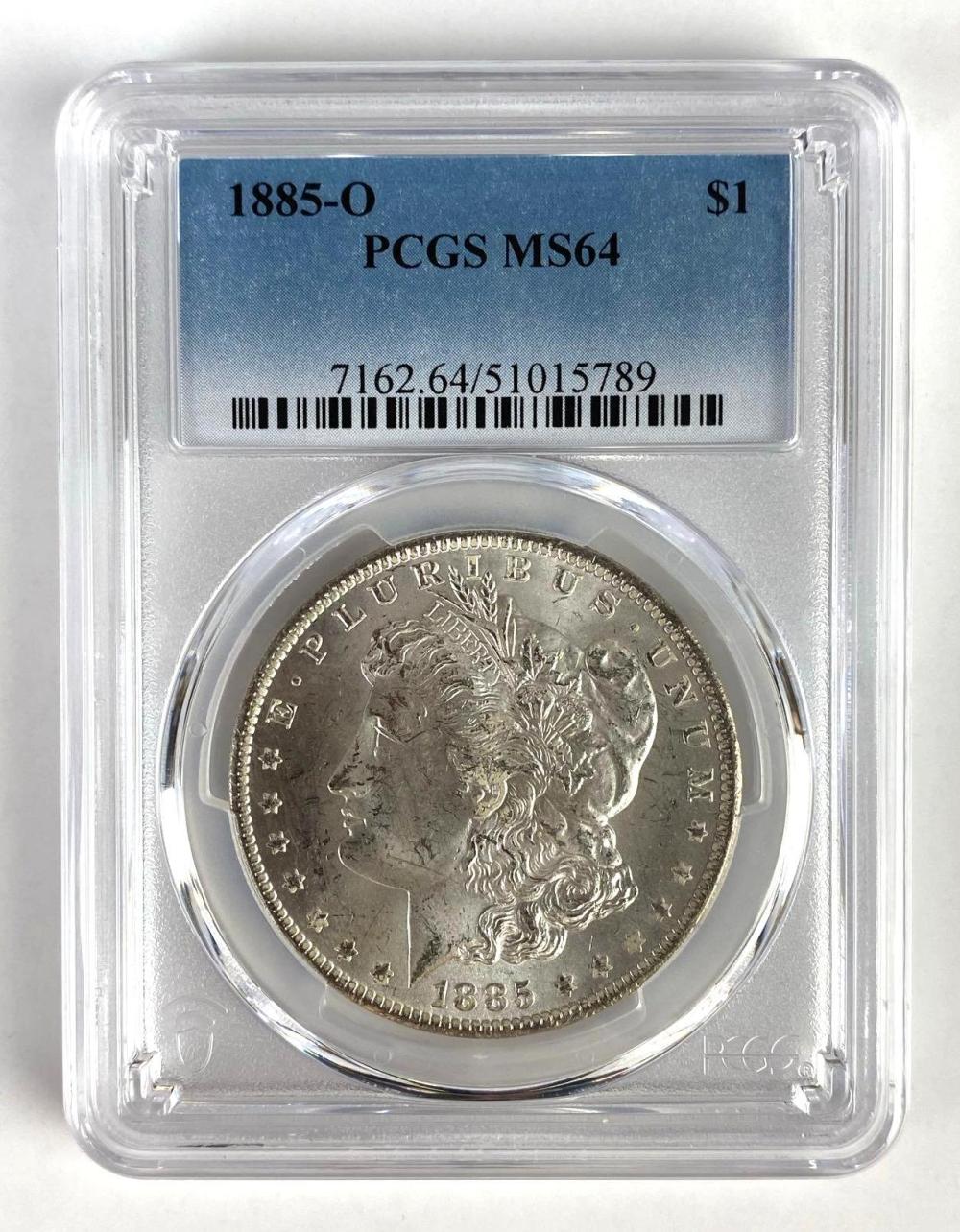 PCGS Graded 1885-O US $1 Morgan Silver Dollar MS64