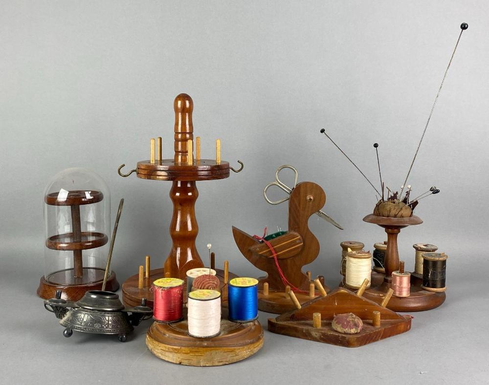 Group of 7 Antique Thread Spool Stand
