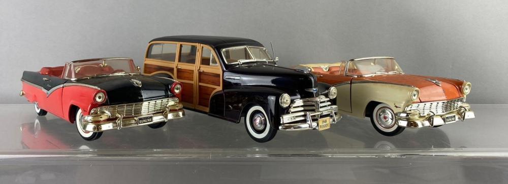 Group of 3 ERTL 1956 Ford Sunliner 1/18 Scale Die Cast Vehicles and More