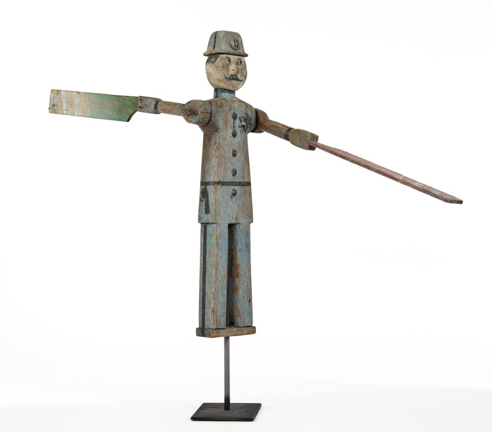 FOLK ART CARVED and PAINTED POLICEMAN WHIRLIGIG