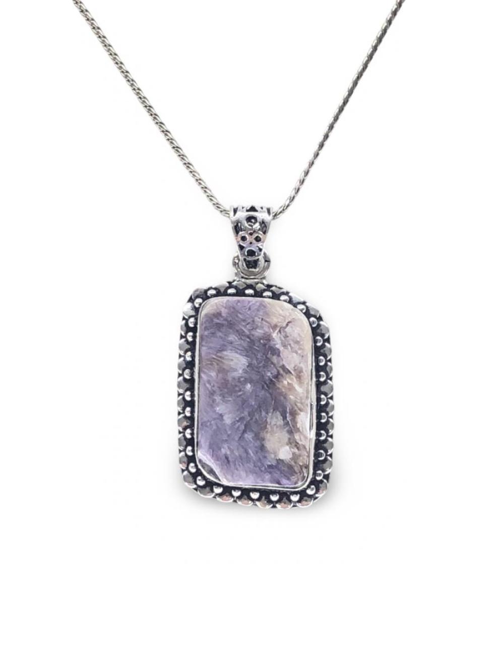 Stunning Sterling Silver Charoite Pendant Necklace