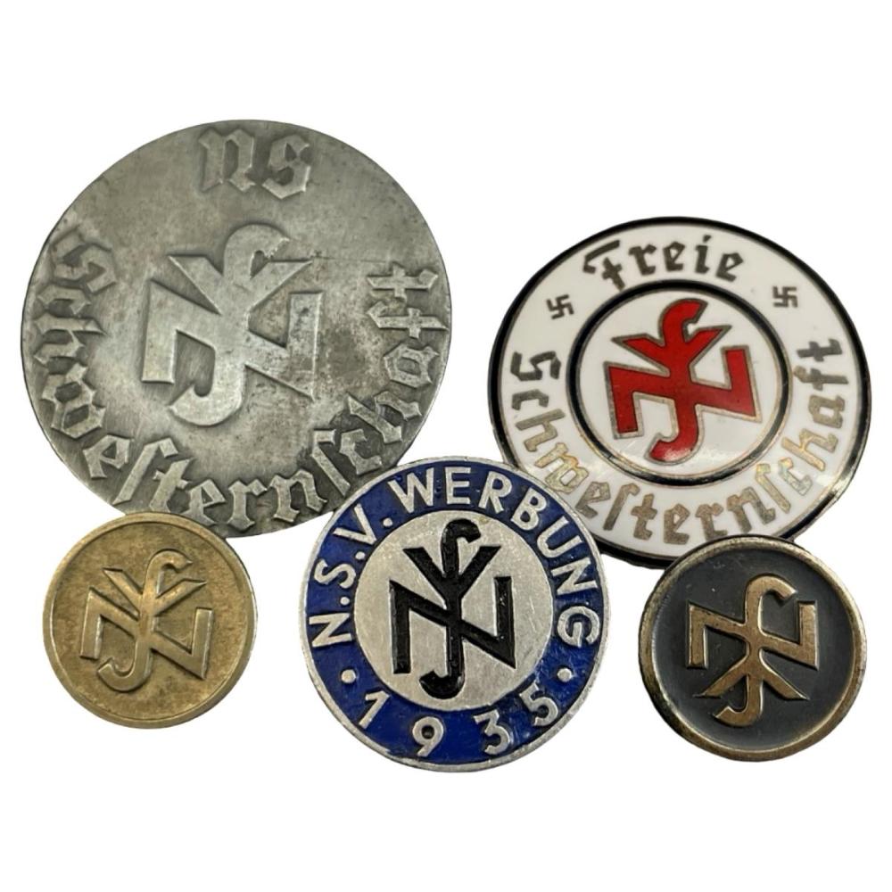 5pc German NSV Sisterhood Badge Lot