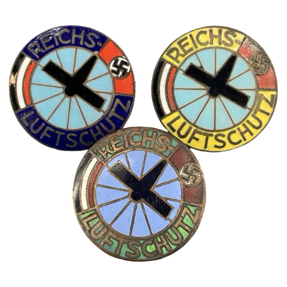 3pc WWII German Reichsluftschutz Badge Lot
