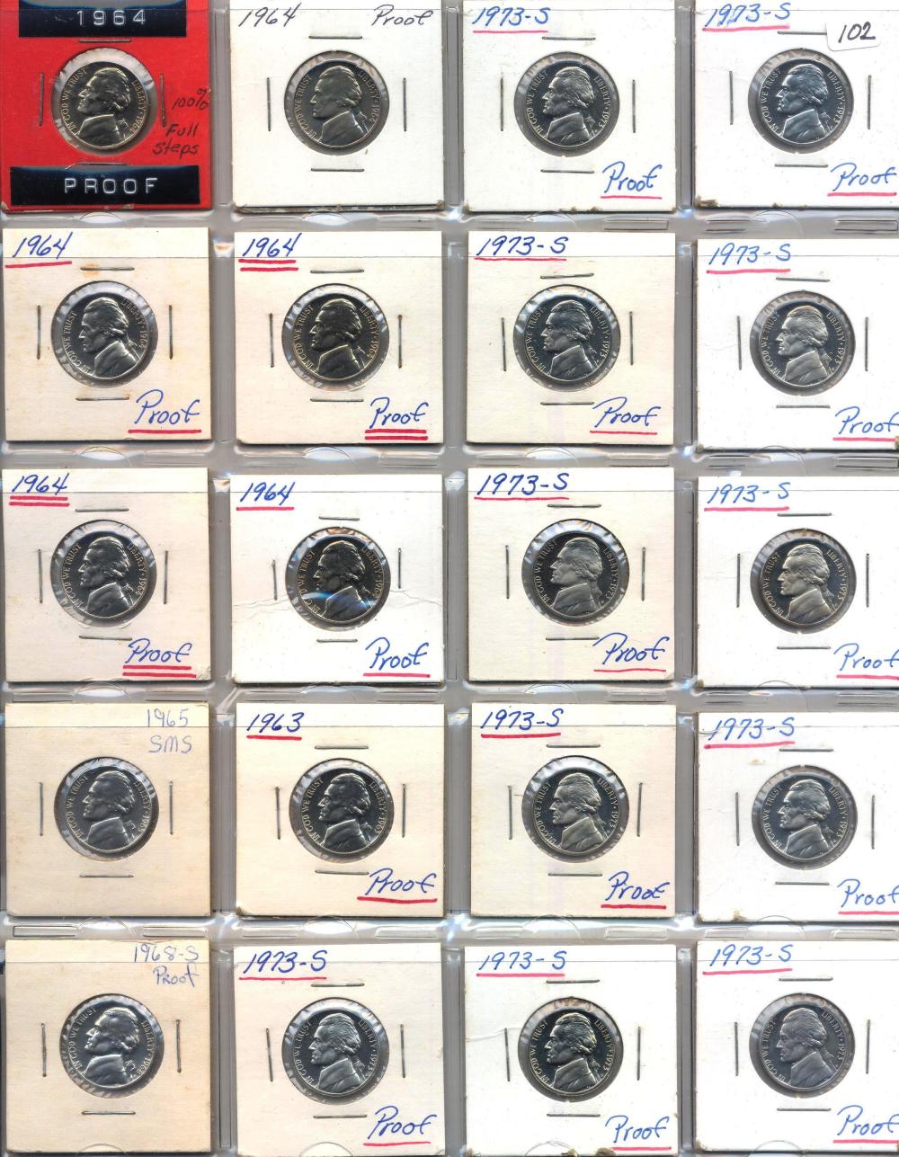 20-Mixed Date Jefferson Proof Nickels