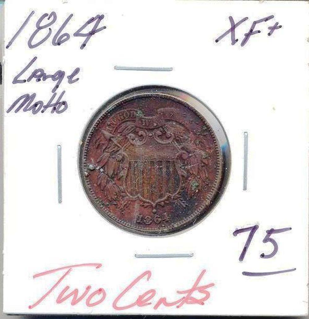 1864 Two Cent "Large Motto" XF+