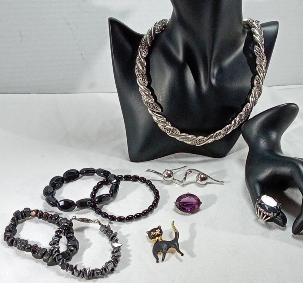 SILVER-TONE JEWELRY LOT, 8 PIECES MIXED