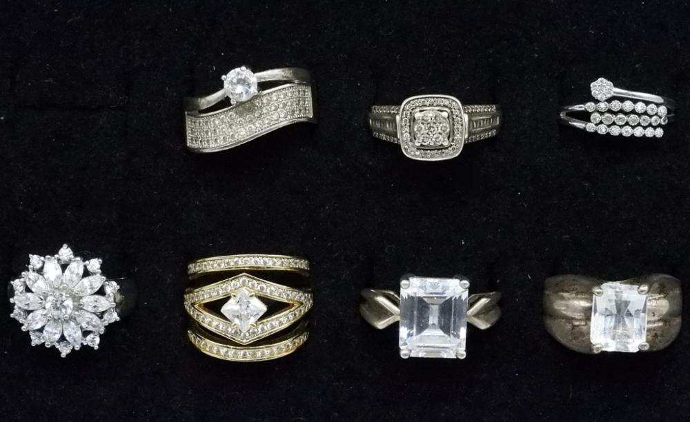 7 STERLING BRIDAL STYLE FASHION RINGS