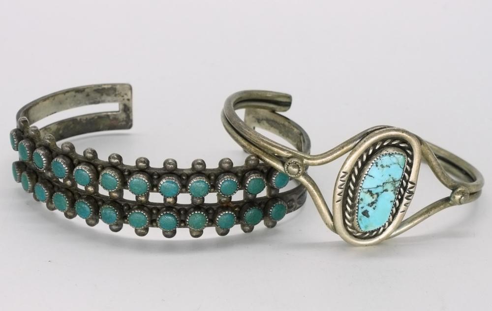 VINTAGE STERLING TURQUOISE CUFF BRACELETS (2)