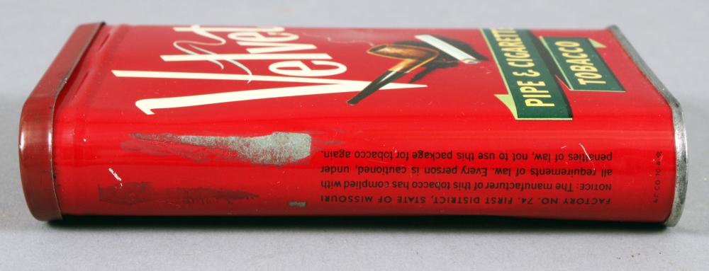 red velvet pipe tobacco Sold at Auction: Antique Velvet tobacco tin: red 'Velvet Pipe & Cigarette  Tobacco' pouch tin with hinged lid 4 ½” T X 3” W (Good)