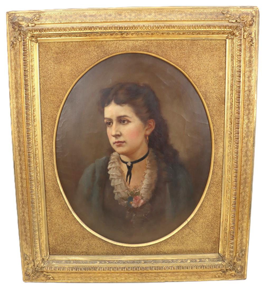 Horace Duesbury (1851-1904), Oil on Canvas, 1886 Portrait of a Young California Lady - Miss Jennie E. Morton