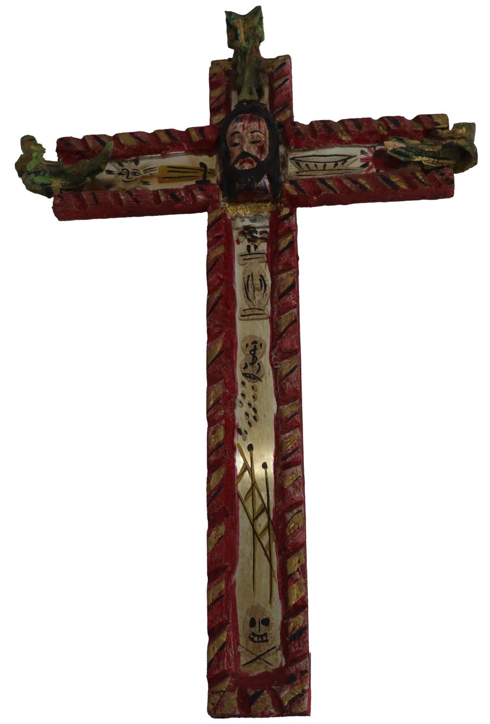 Antique Mexican San Miguel de Allende Folk Art Crucifix