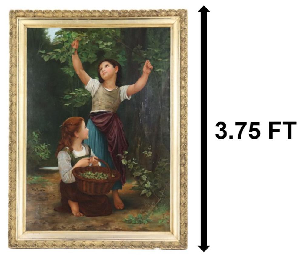After William-Adolphe Bouguereau (1825-1905) French, Oil on Canvas Genre Scene "Harvest of Hazelnuts"