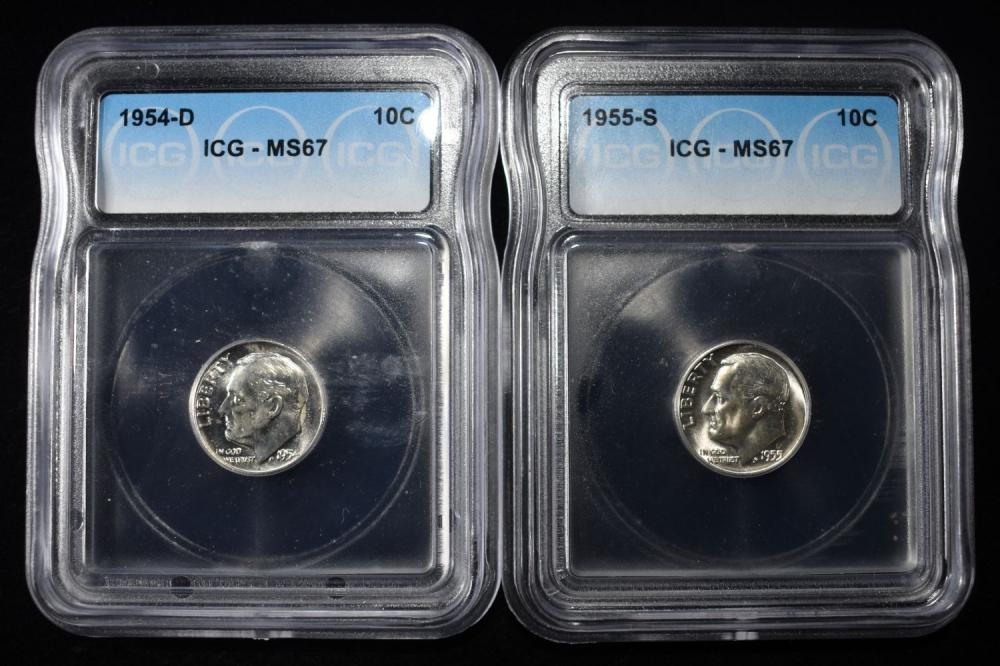 1955-S & 1954-D ROOSEVELT DIMES ICG MS67
