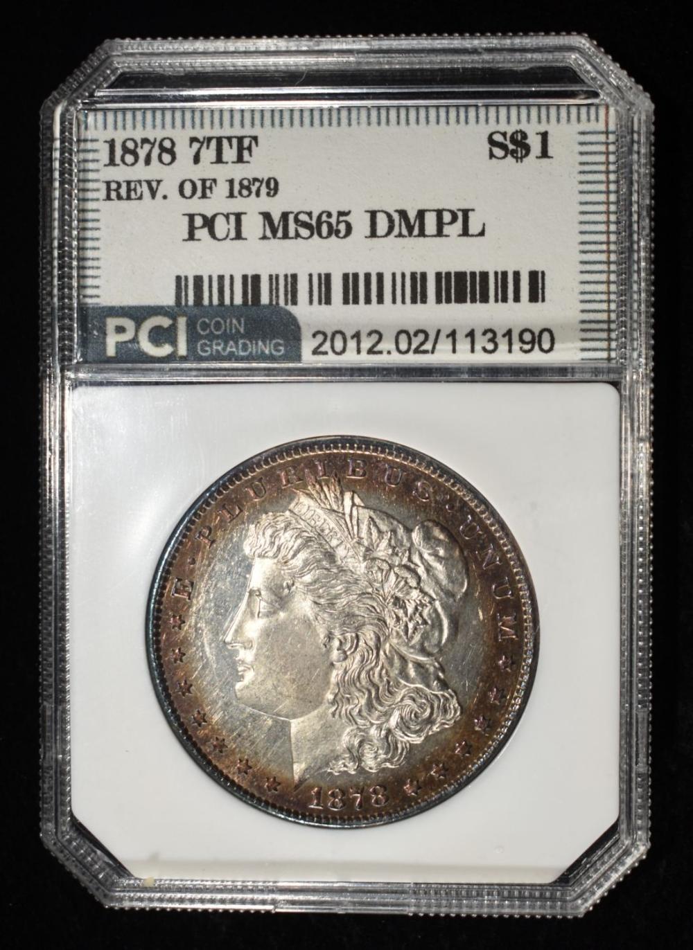 1878 7TF REV. OF 1879 MORGAN $1 PCI GEM BU DMPL