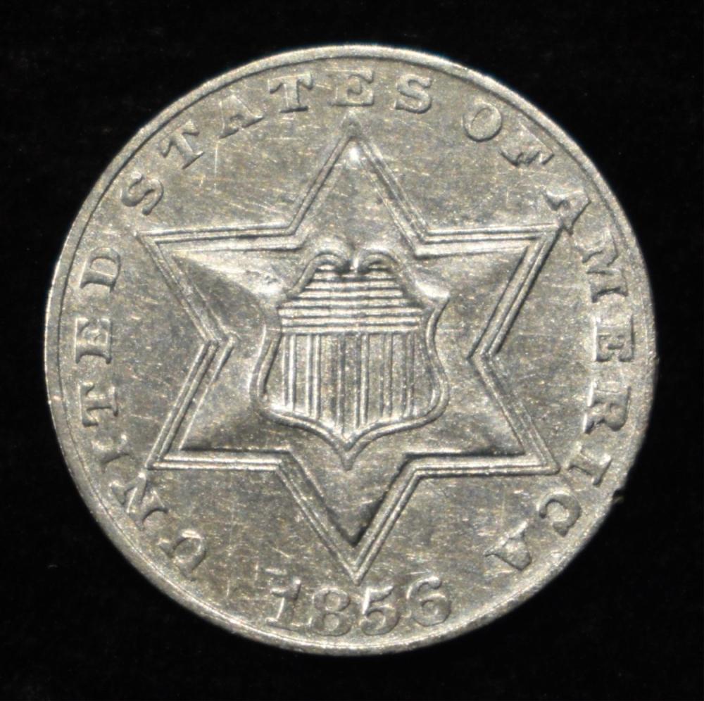 1856 3-CENT SILVER CH AU