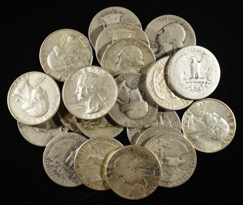 (20) 90% SILVER WASHINGTON QUARTERS