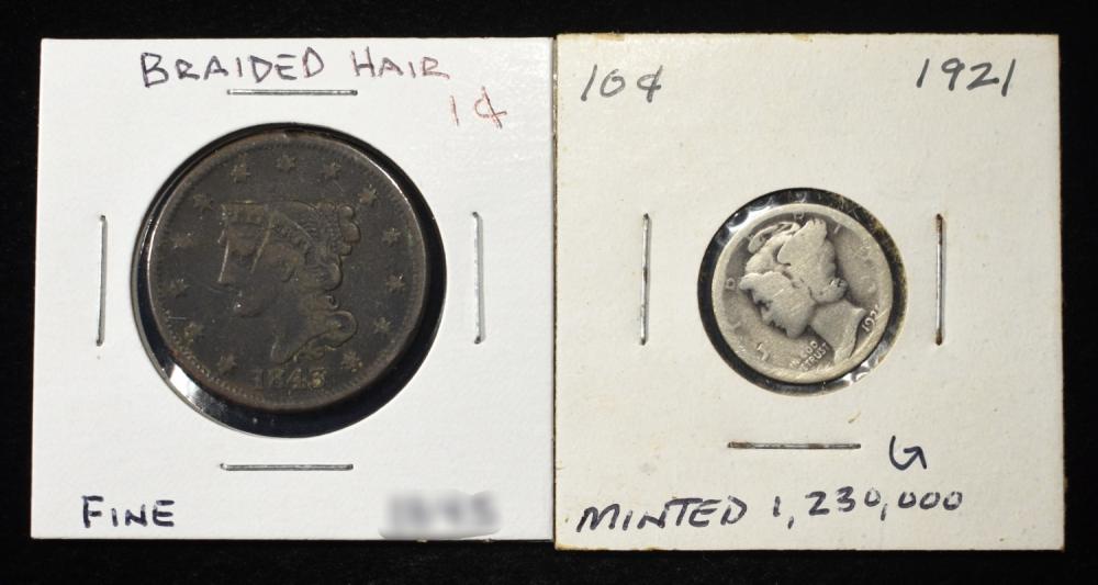 LARGE CENT AND MERCURY DIME