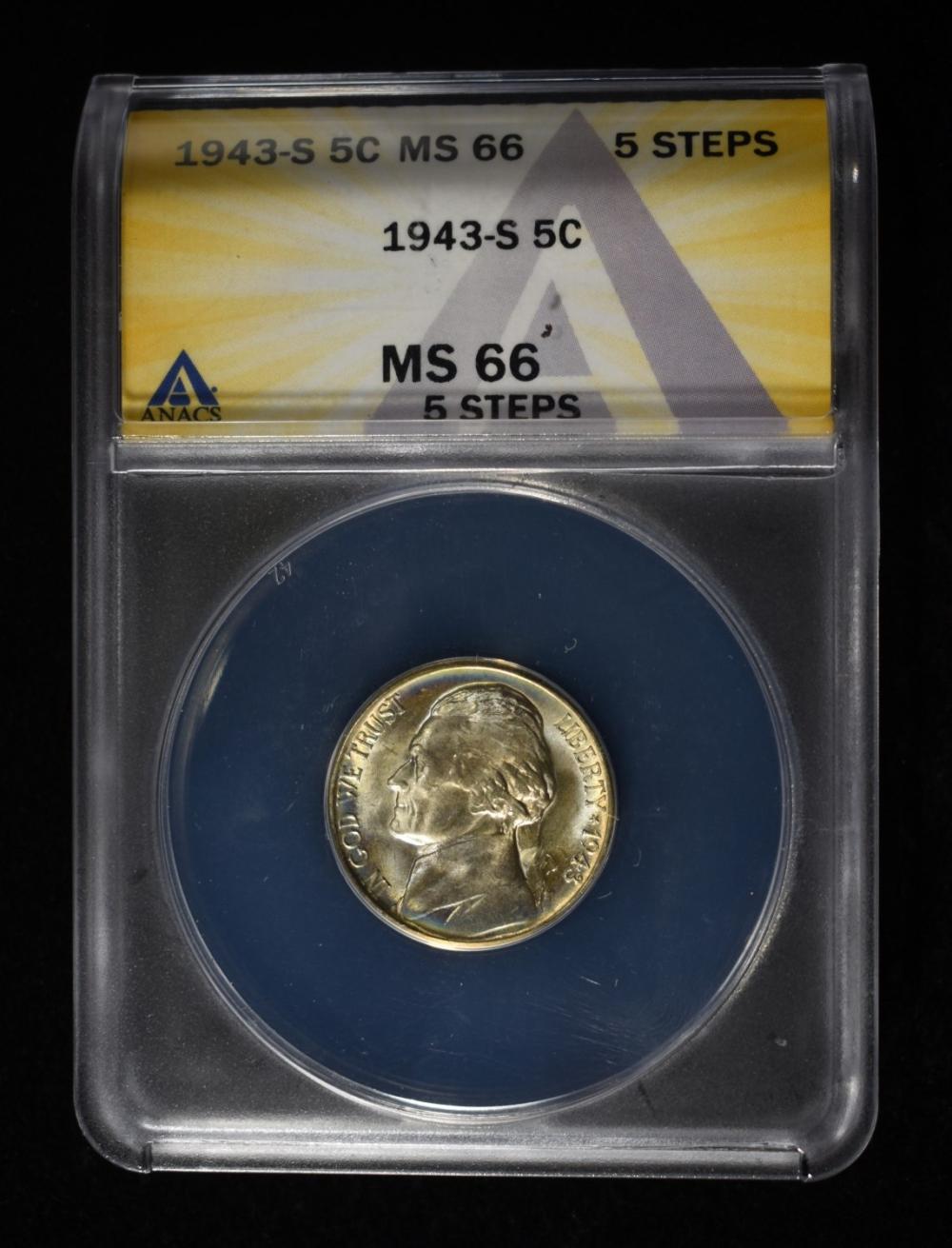 1943-S JEFFERSON NICKEL ANACS MS66 5STEPS