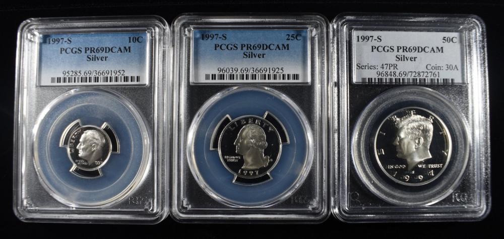 1997-S 10C, 25C & 50C SILVER PCGS PR69 DCAM