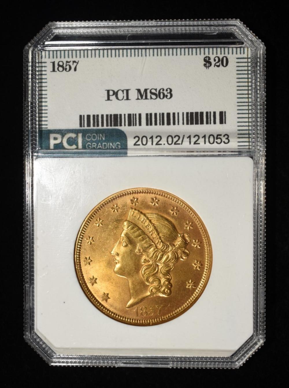 1857 $20 LIBERTY GOLD PCI CH BU