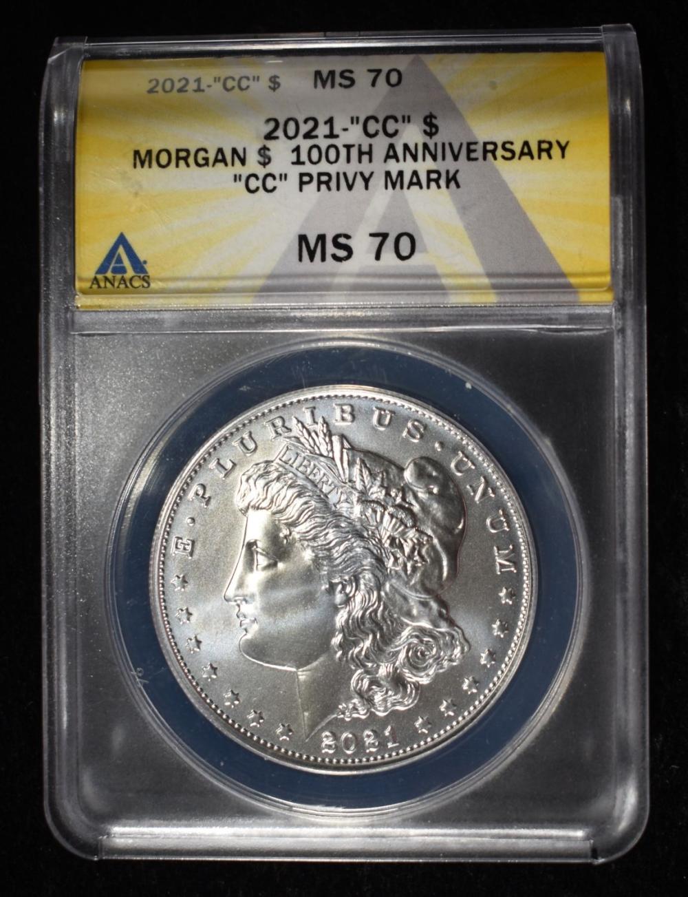2021-CC MORGAN DOLLAR ANACS MS70 100TH ANNIV